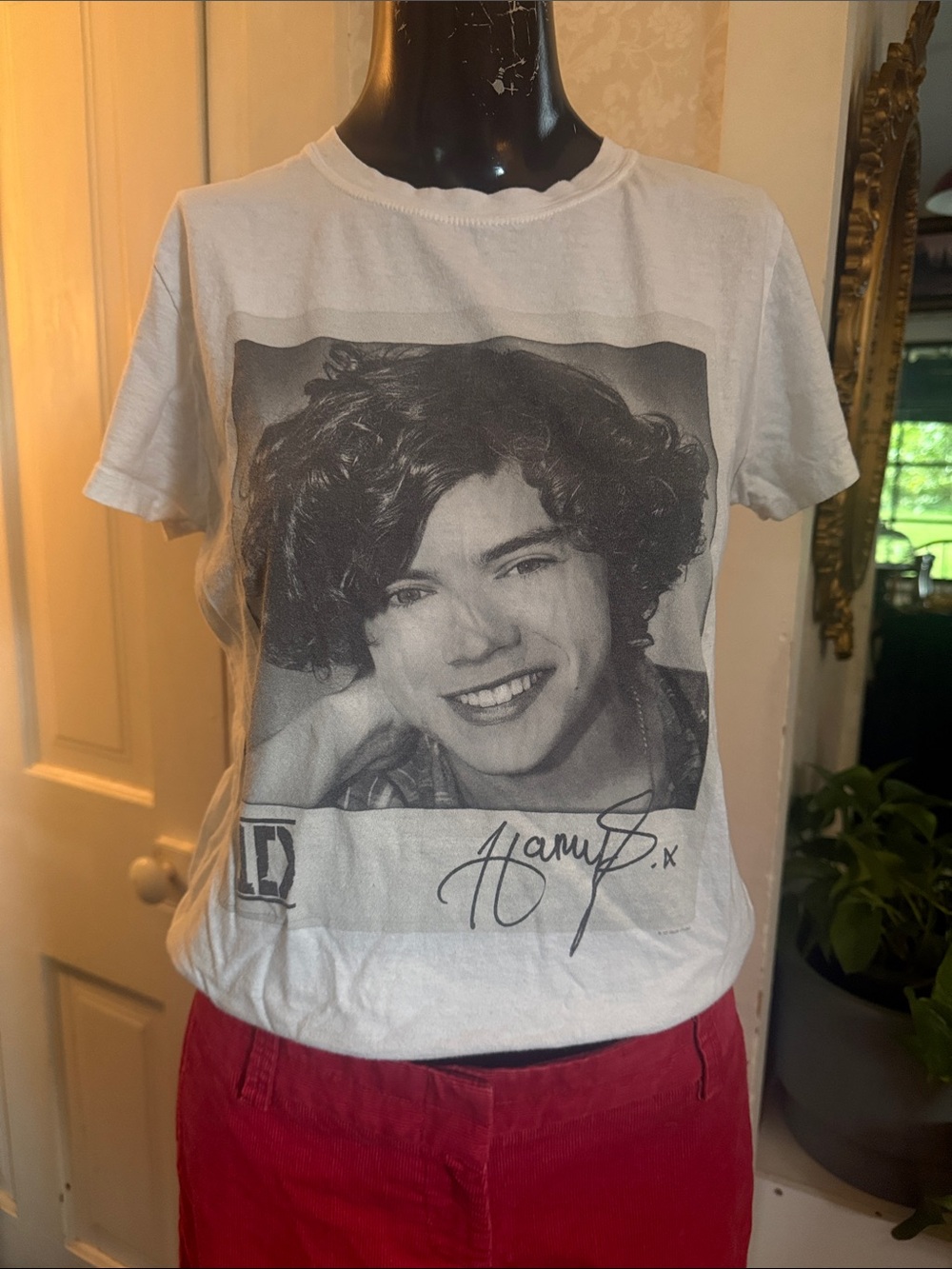 1D Harry Styles 100% Cotton White & Black Fitted Tee T-Shirt
